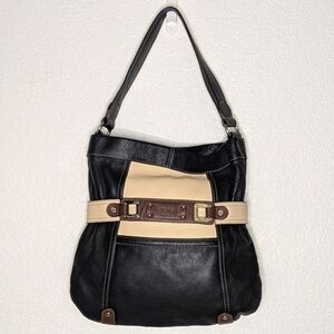 Tignanello‎ Black, Cream and Brown Leather Shoulder Bag